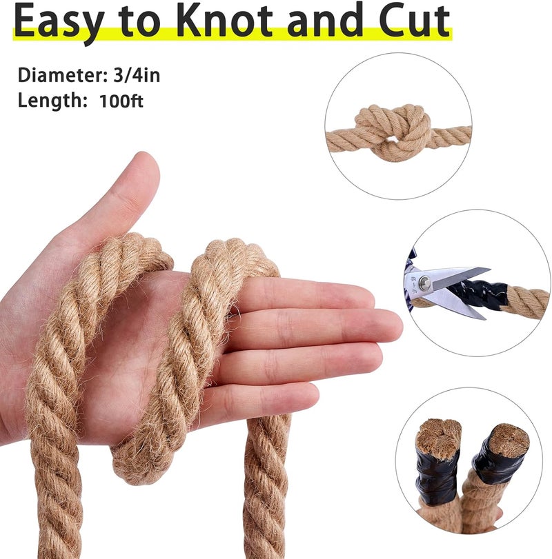 MKMJ Jute Rope 3/4 Inch x 100Ft,Suitable for Various Indoor and Outdoor Projects. Such as Handicrafts, Cat Scratch Stickers, Home Decor, Gardening, Flower Baskets, Swing Beds, Seawall Fences, etc - Image 4